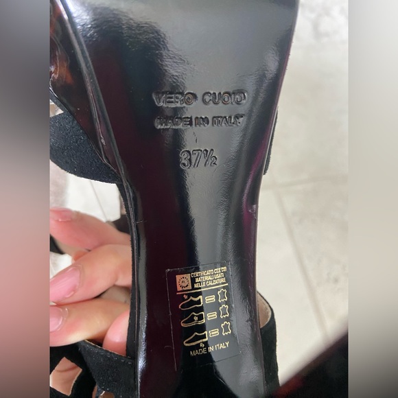 Vintage Bruno Magli Black Suede Open Toe Stiletto Platform Heels Sz 37& 1/2 US 7 - Picture 11 of 14